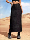 Ladies Water Ripple Textured Slit Skirt 5059# - SWEETKAMA