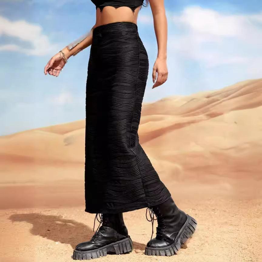 Ladies Water Ripple Textured Slit Skirt 5059# - SWEETKAMA