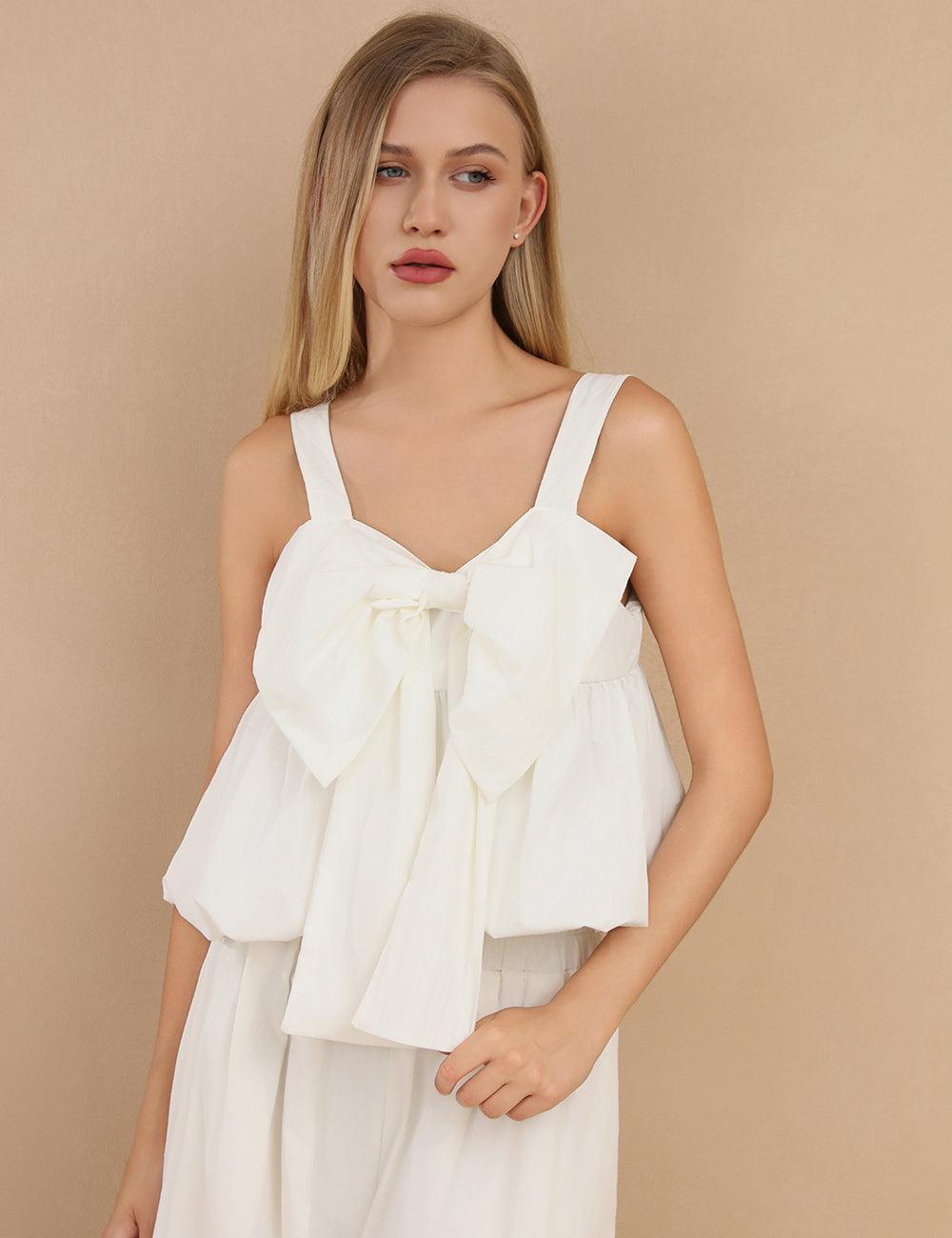 Ladies White Bow Front Crop Top SKT434 - SWEETKAMA