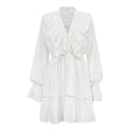 Ladies White Deep V-neck Ruffle Mini Dress SKX3689 - SWEETKAMA