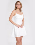 Ladies White Ruched Spaghetti Strap Mini Dress SKD341 - SWEETKAMA