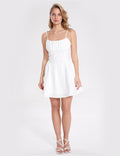 Ladies White Ruched Spaghetti Strap Mini Dress SKD341 - SWEETKAMA