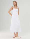 Ladies White Square Neckline Midi Dress SKD362 - SWEETKAMA