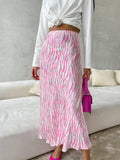 Ladies Zebra Print Satin Ziper Long Skirt BSQ3455 - SWEETKAMA