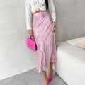 Ladies Zebra Print Satin Ziper Long Skirt BSQ3455 - SWEETKAMA