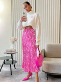 Ladies Zebra Print Satin Ziper Long Skirt BSQ3455 - SWEETKAMA