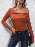 Large Skew Collar Solid Color Slim Fit Women Top QV23830 - SWEETKAMA