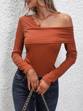 Large Skew Collar Solid Color Slim Fit Women Top QV23830 - SWEETKAMA