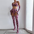 Leopard Print Sexy Lingerie Set with Garter Belt 3038 - SWEETKAMA