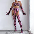 Leopard Print Sexy Lingerie Set with Garter Belt 3038 - SWEETKAMA