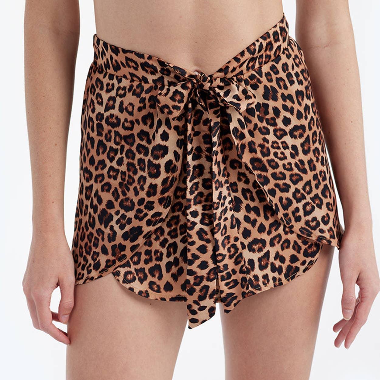 Leopard Print Tie Beach Shorts FKSW2301K - SWEETKAMA