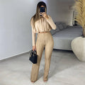 Long Sleeves Short Top High Waist Pants Ladies Set HK3009 - SWEETKAMA