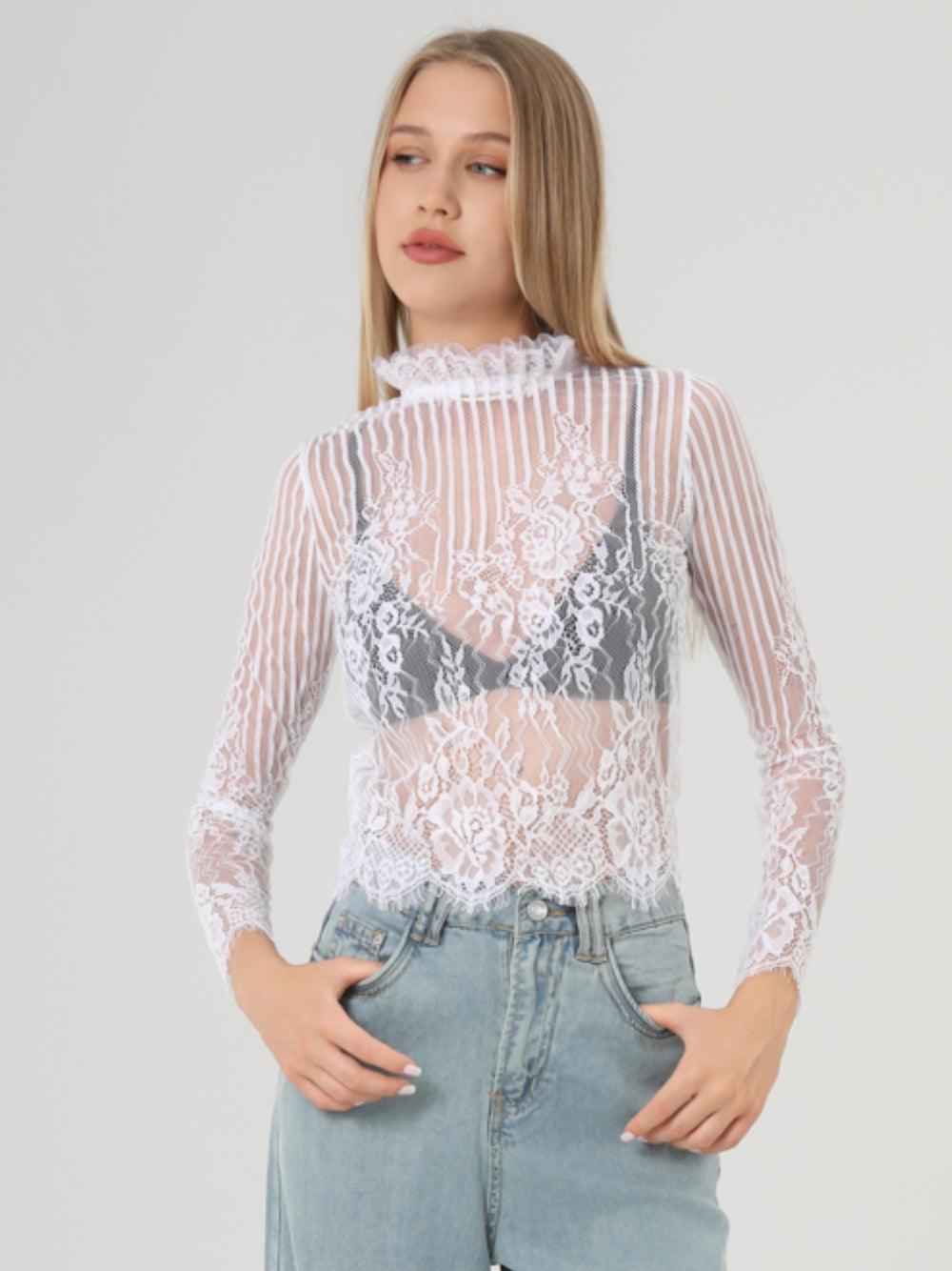 Lux Layering Lace See Through Mesh Top SKT389 - SWEETKAMA