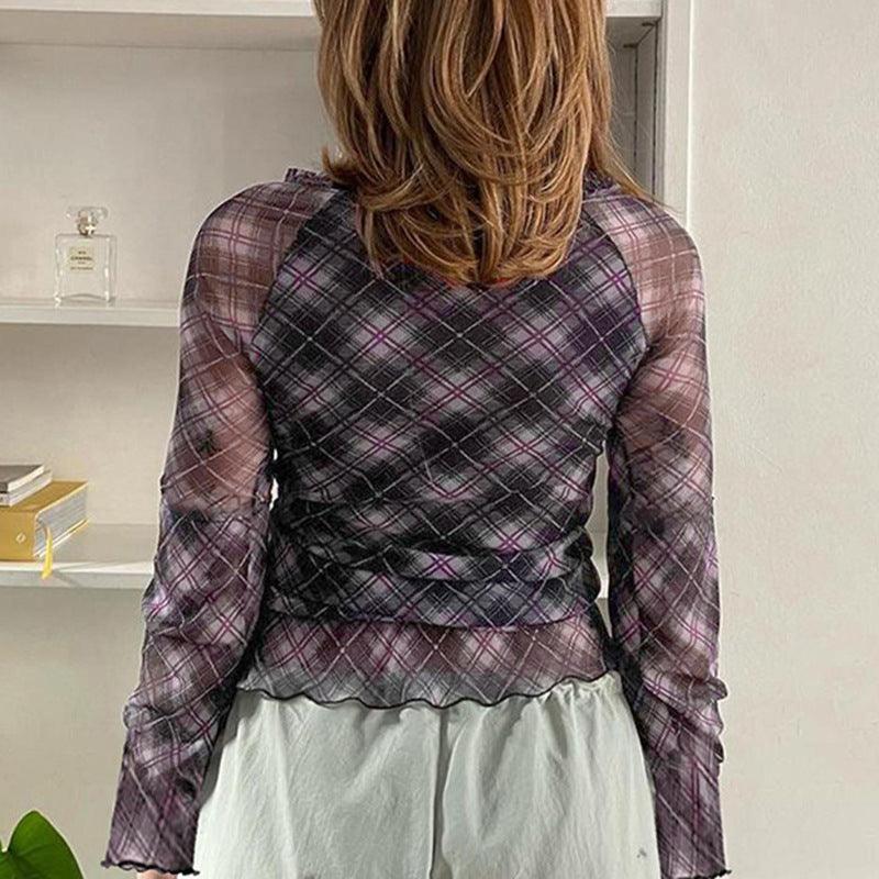 Missy Argyle Mesh Bow Selvedge Blouse 07557 - SWEETKAMA