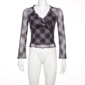 Missy Argyle Mesh Bow Selvedge Blouse 07557 - SWEETKAMA