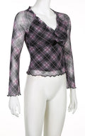 Missy Argyle Mesh Bow Selvedge Blouse 07557 - SWEETKAMA