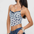 Missy Floral Print Mesh Bow Lace Cami 15539 - SWEETKAMA