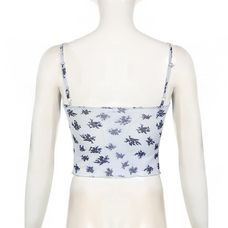 Missy Floral Print Mesh Bow Lace Cami 15539 - SWEETKAMA