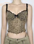 Missy Leopard Print Mesh Bow Lace Splicing Cami 11093 - SWEETKAMA