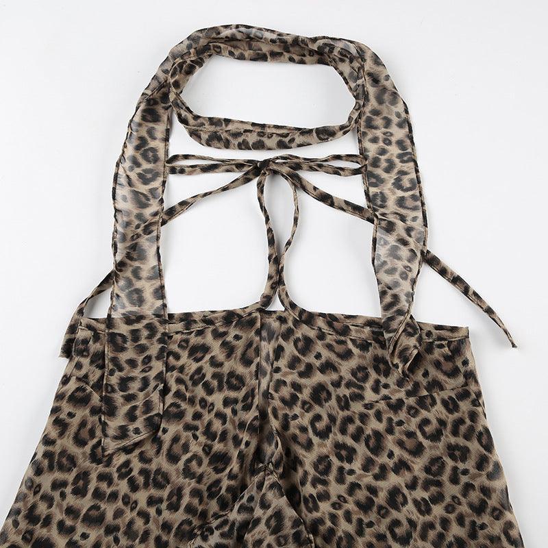 Missy Leopard Print Thin Scarf Flounce Halter Top 12489 - SWEETKAMA