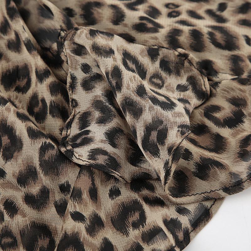 Missy Leopard Print Thin Scarf Flounce Halter Top 12489 - SWEETKAMA