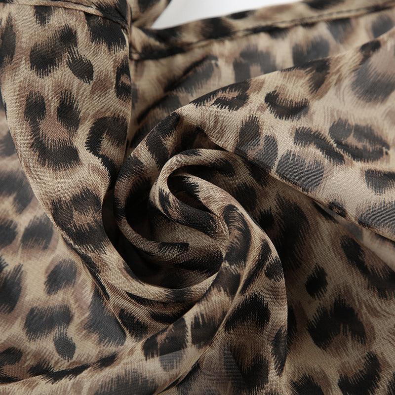 Missy Leopard Print Thin Scarf Flounce Halter Top 12489 - SWEETKAMA