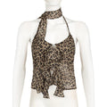 Missy Leopard Print Thin Scarf Flounce Halter Top 12489 - SWEETKAMA