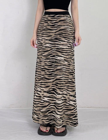 Missy Tiger Stripe Tube Shape Midi Skirt 12884 - SWEETKAMA