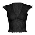 Missy V-Neck Bow Lace Mesh Splice Crop Top 10147 - SWEETKAMA