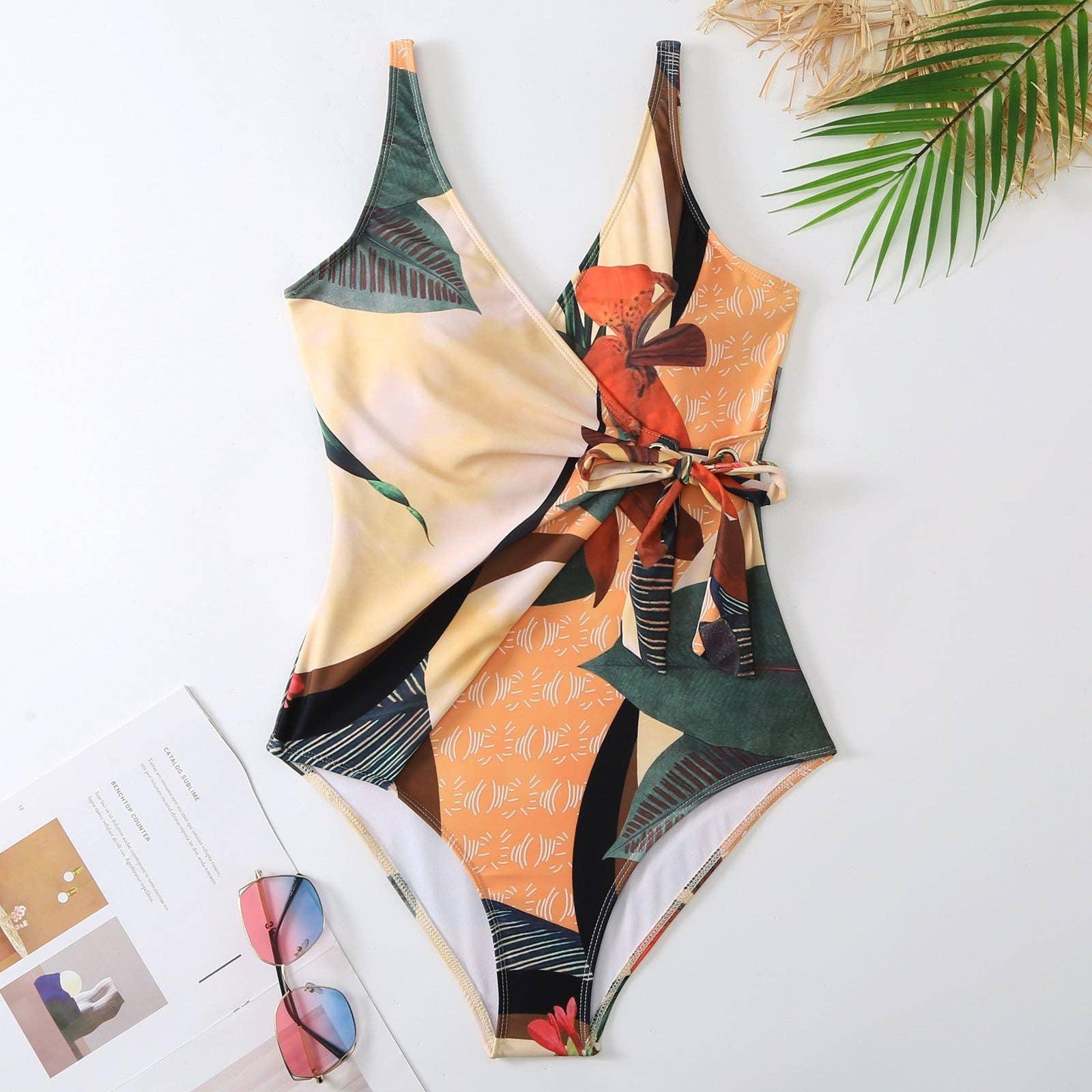 Multicolor Floral Print One Piece Swimweai with Cover Y115 - SWEETKAMA