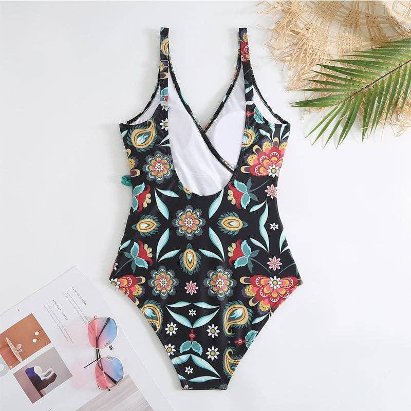 Multicolor Floral Print One Piece Swimweai with Cover Y115 - SWEETKAMA