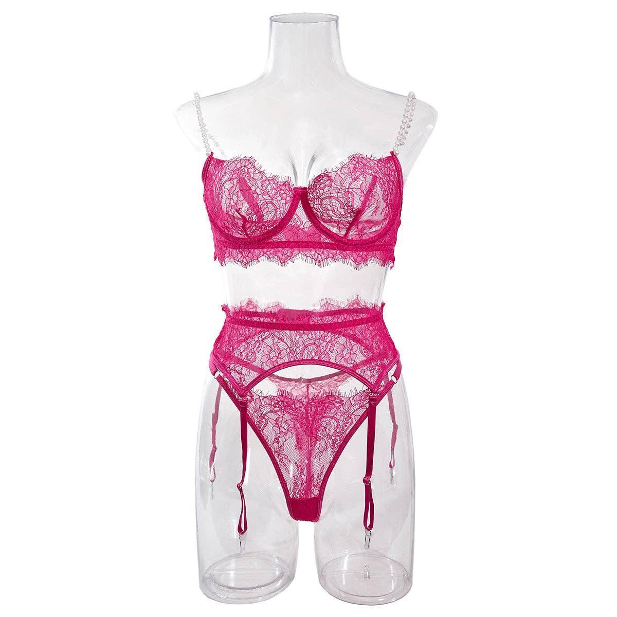 Pearl Sexy Lingerie Set with Garter Belt 2623 - SWEETKAMA