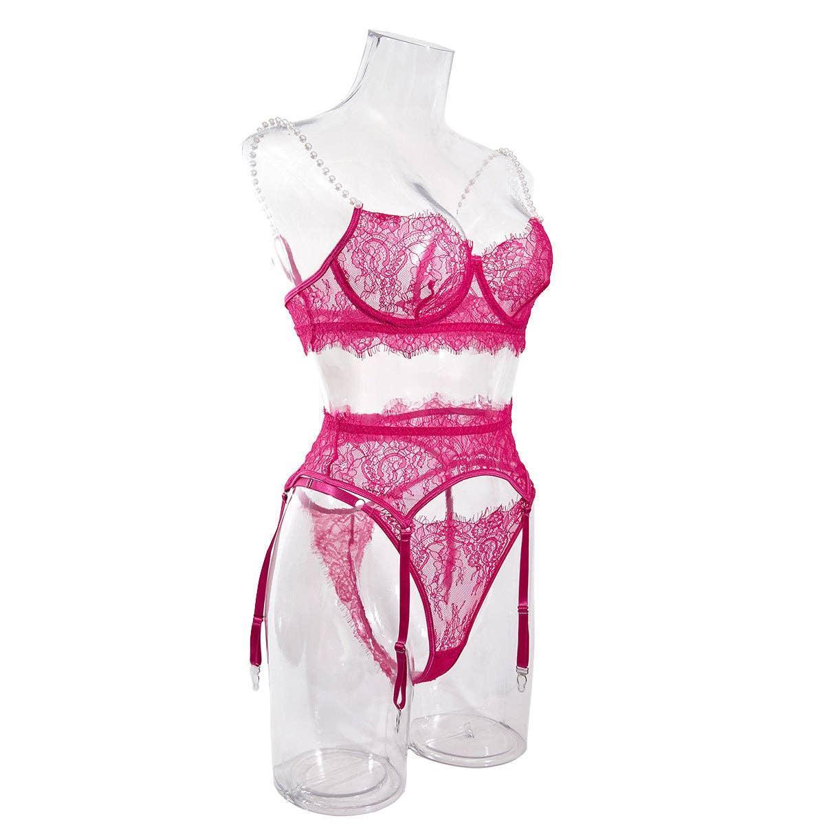 Pearl Sexy Lingerie Set with Garter Belt 2623 - SWEETKAMA