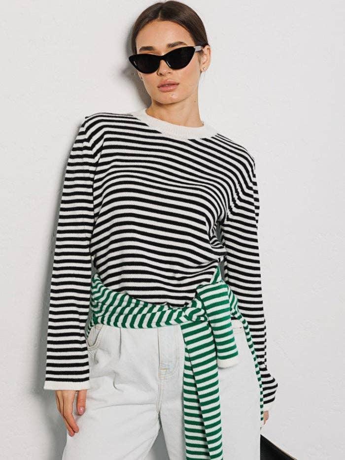 Round Neck Stripe Long Sleeves Sweater MY0033 - SWEETKAMA