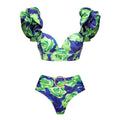 Ruffle Shoulder 2PCS Bikini Set with Skirt/Pants Cover Y233 - SWEETKAMA