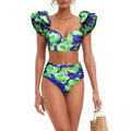 Ruffle Shoulder 2PCS Bikini Set with Skirt/Pants Cover Y233 - SWEETKAMA