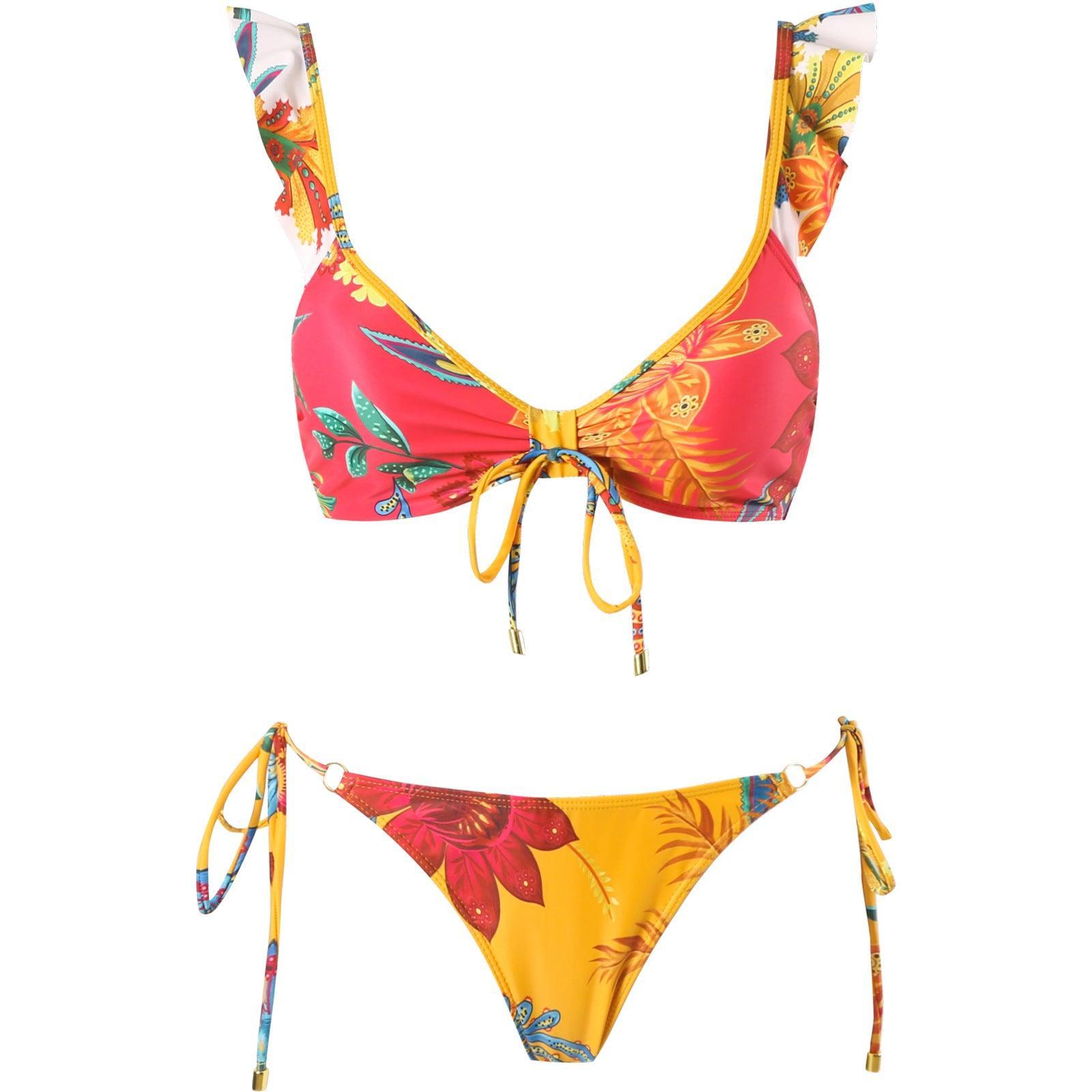 Ruffle Shoulder Straps Bikini Set with Cover Y298 - SWEETKAMA