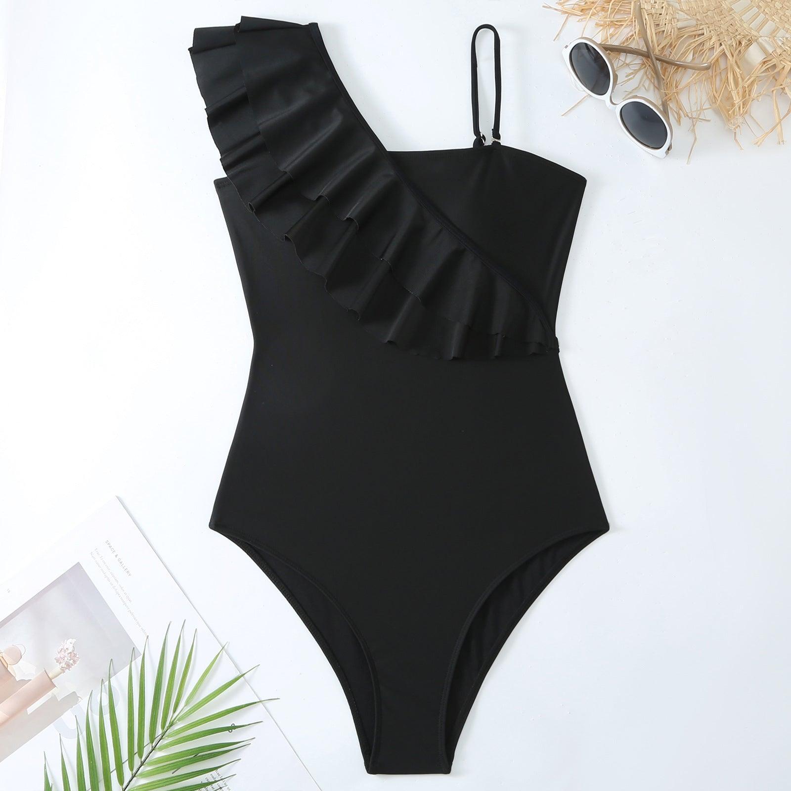 Ruffles Shoulder Straps One Piece Swimwear with Cover Y191 - SWEETKAMA