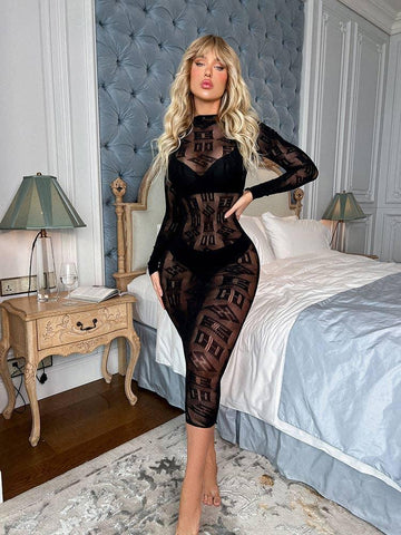 See Through Hollow Out Lingerie Dress Bodystocking W573 - SWEETKAMA