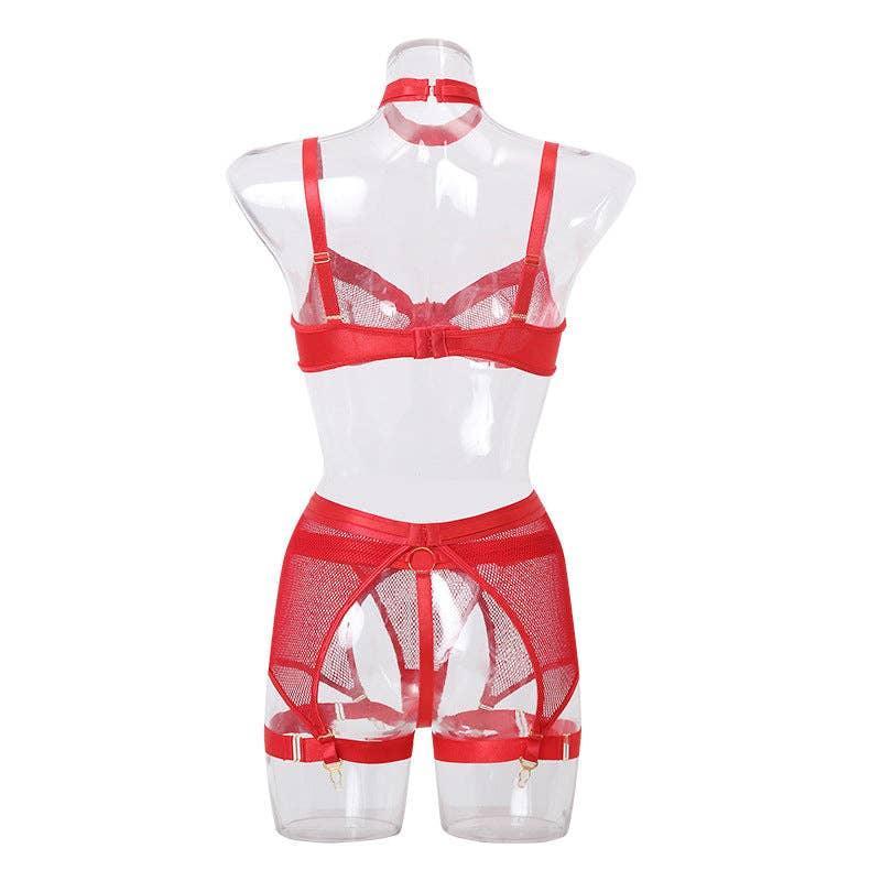 See Through Lingerie Set with Garter Belt CQX0834 - SWEETKAMA