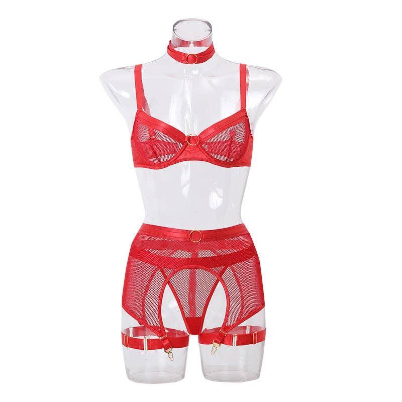 See Through Lingerie Set with Garter Belt CQX0834 - SWEETKAMA