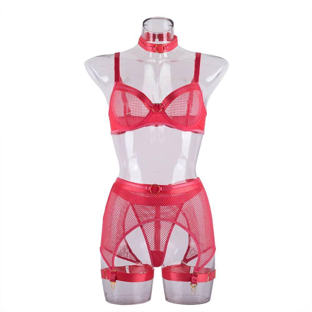 See Through Lingerie Set with Garter Belt CQX0834 - SWEETKAMA