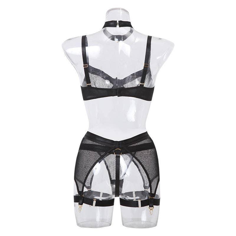 See Through Lingerie Set with Garter Belt CQX0834 - SWEETKAMA