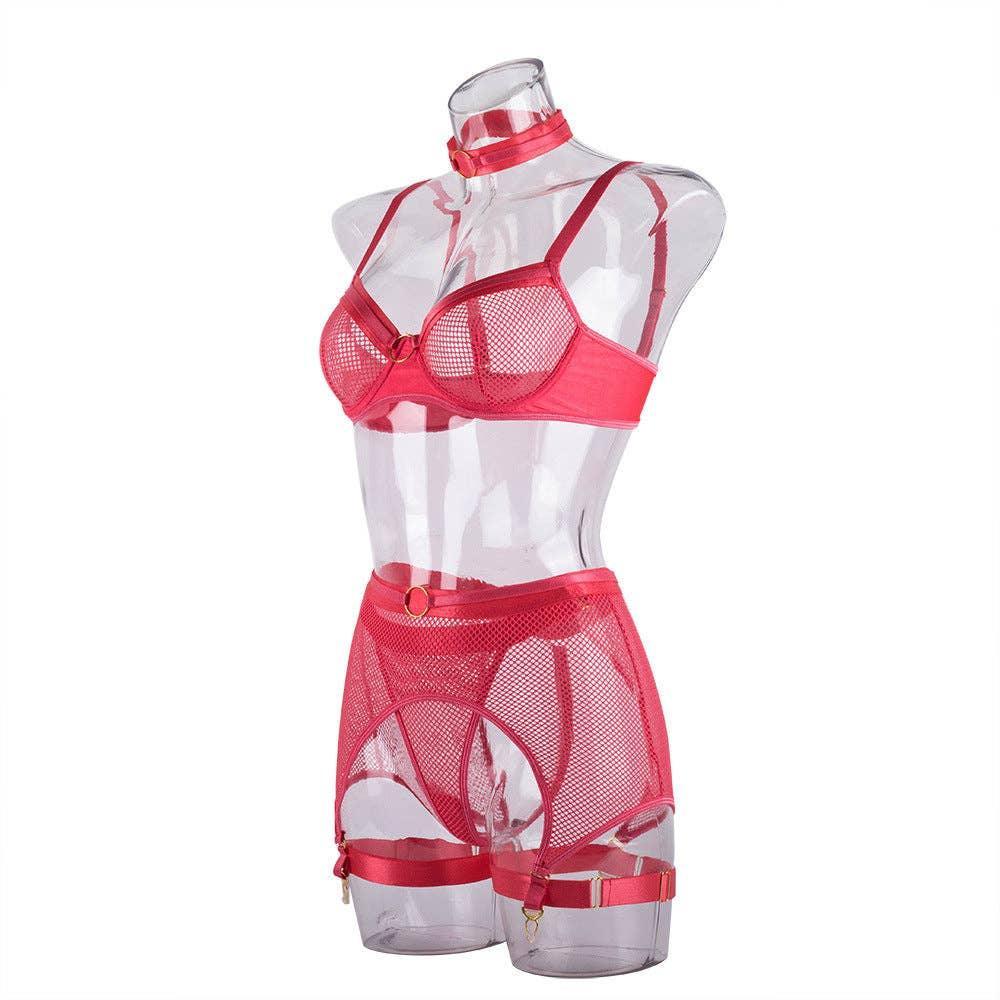 See Through Lingerie Set with Garter Belt CQX0834 - SWEETKAMA