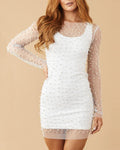 See Through Sparkle Rhinestone Pearl Mesh Short Dress 21075 - SWEETKAMA