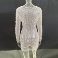 See Through Sparkle Rhinestone Pearl Mesh Short Dress 21075 - SWEETKAMA