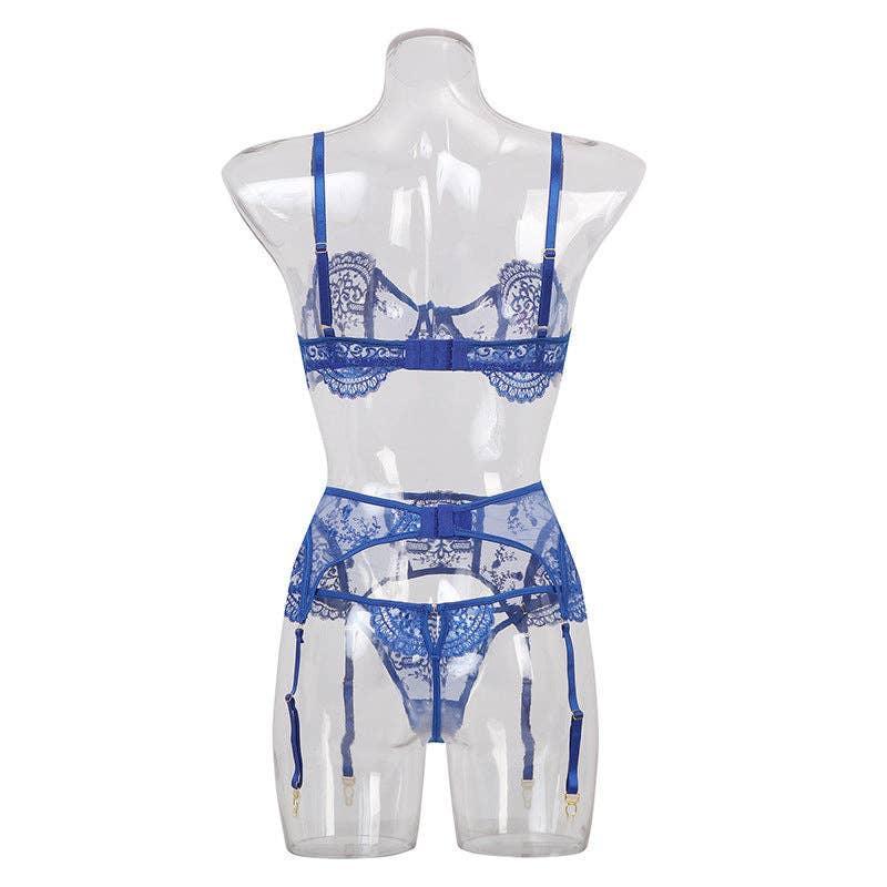 Sexy Embroidery Lingerie Set with Garter Belt CQX0500 - SWEETKAMA