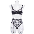 Sexy Embroidery Lingerie Set with Garter Belt CQX0523 - SWEETKAMA