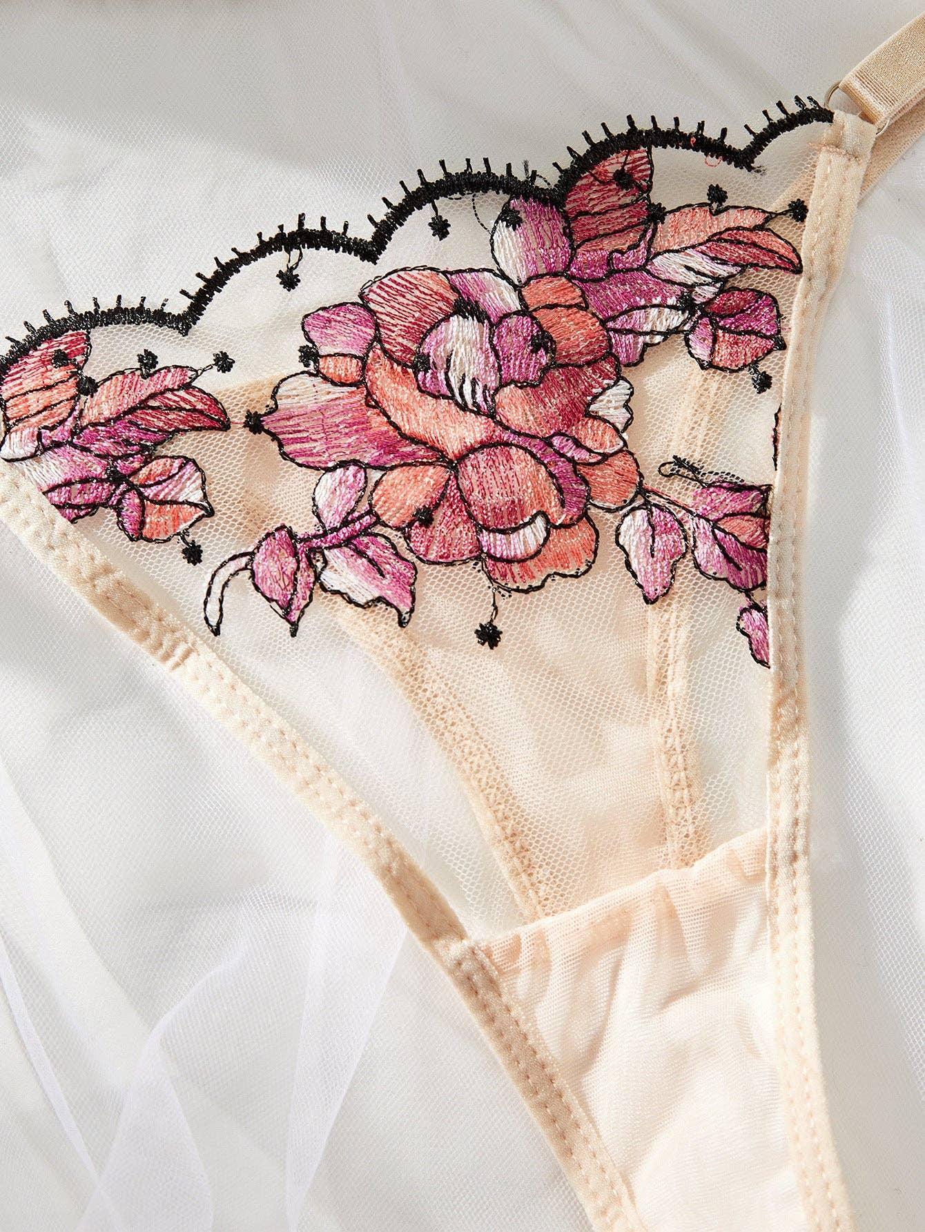 Sexy Floral Embroidery Lingerie Set HF-4148 - SWEETKAMA