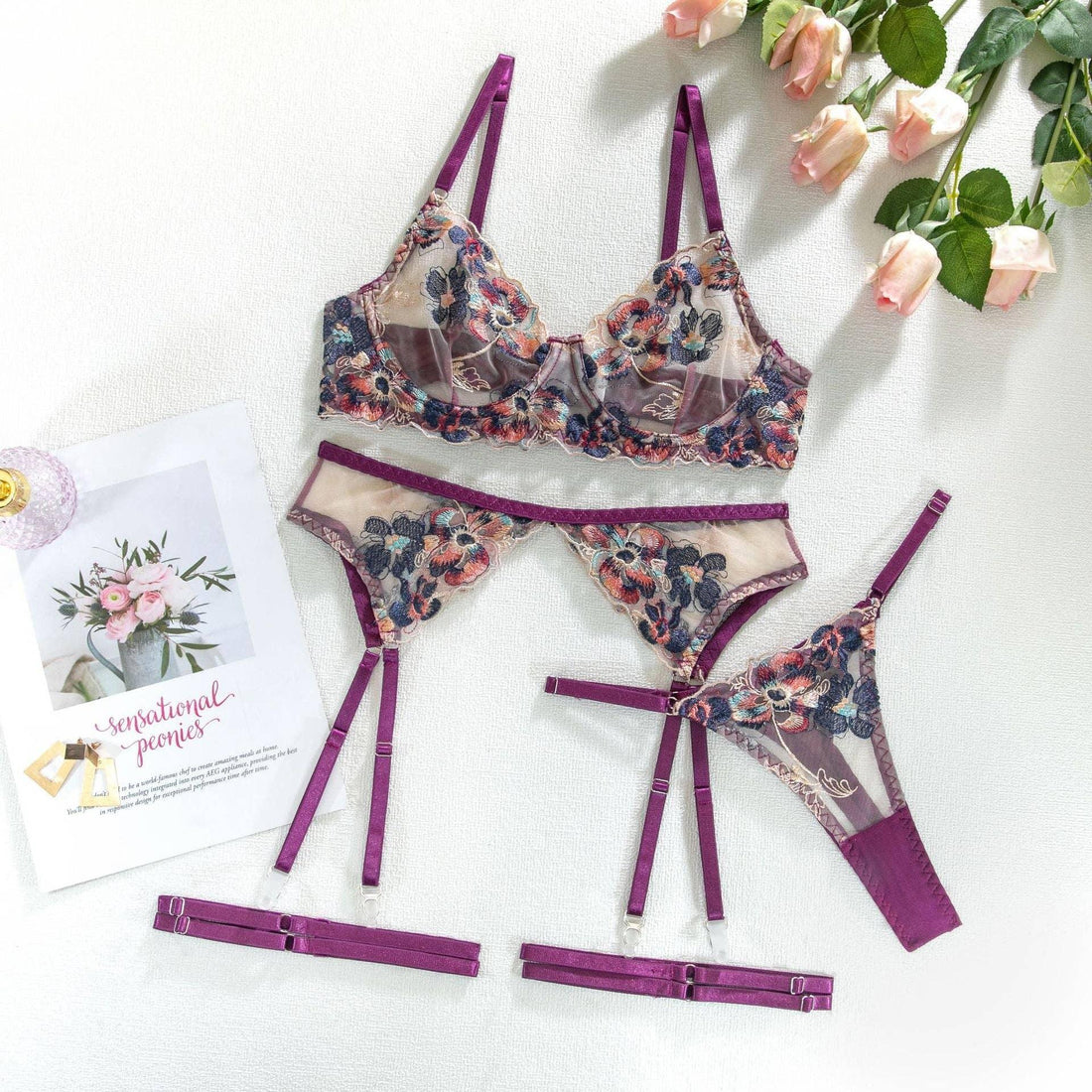 Sexy Floral Embroidery Lingerie Set R0060A - SWEETKAMA